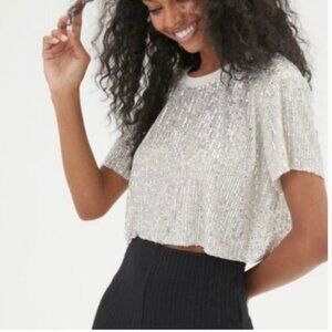 ⭐️ UO West Sequin Cropped Tee Party Classy T Shirt Hipster Boho Vaca Hip Blouse